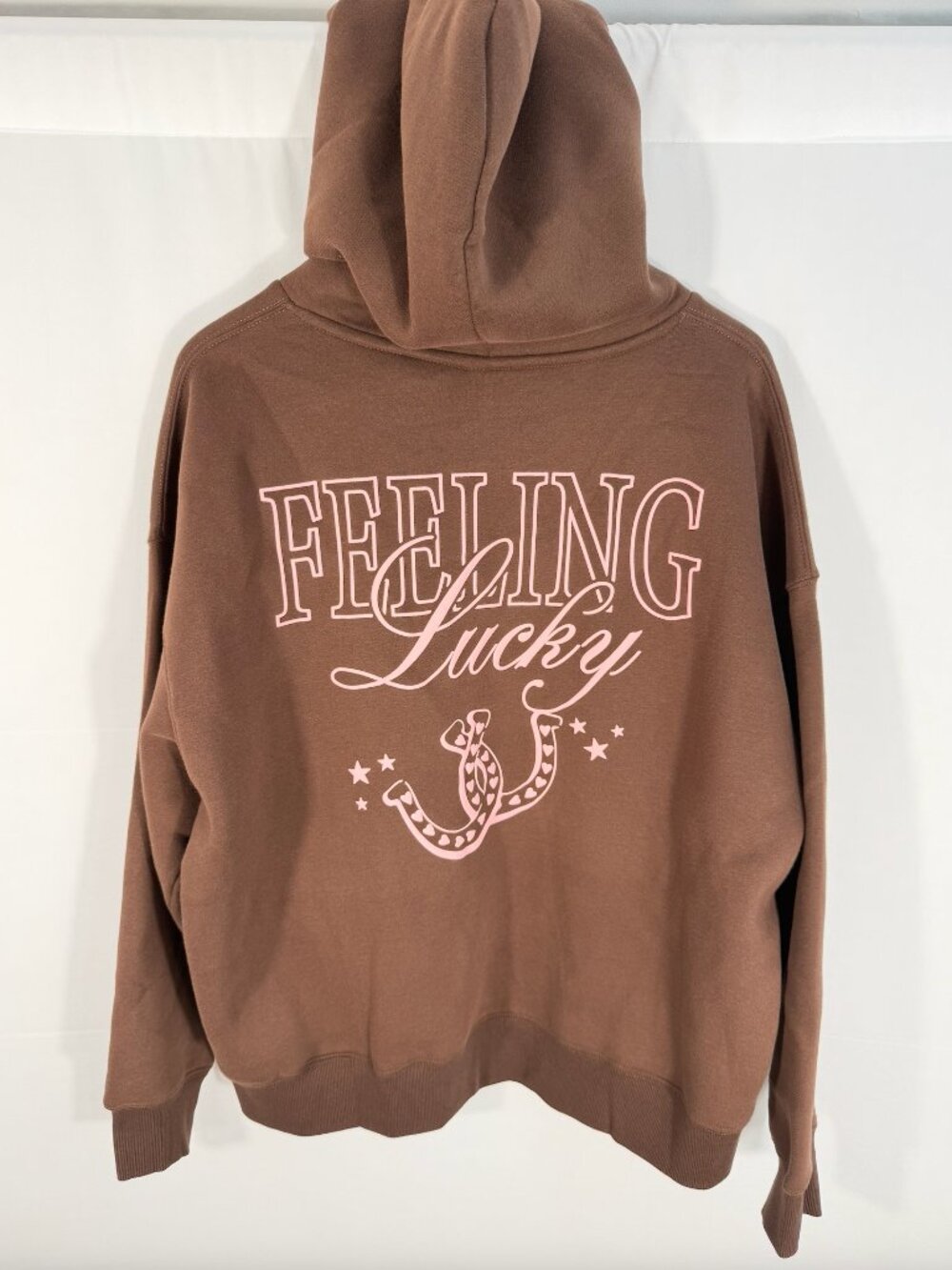 Wilo The Label Feeling Lucky Horseshoe Hoodie Chocolate Brown Medium NWT